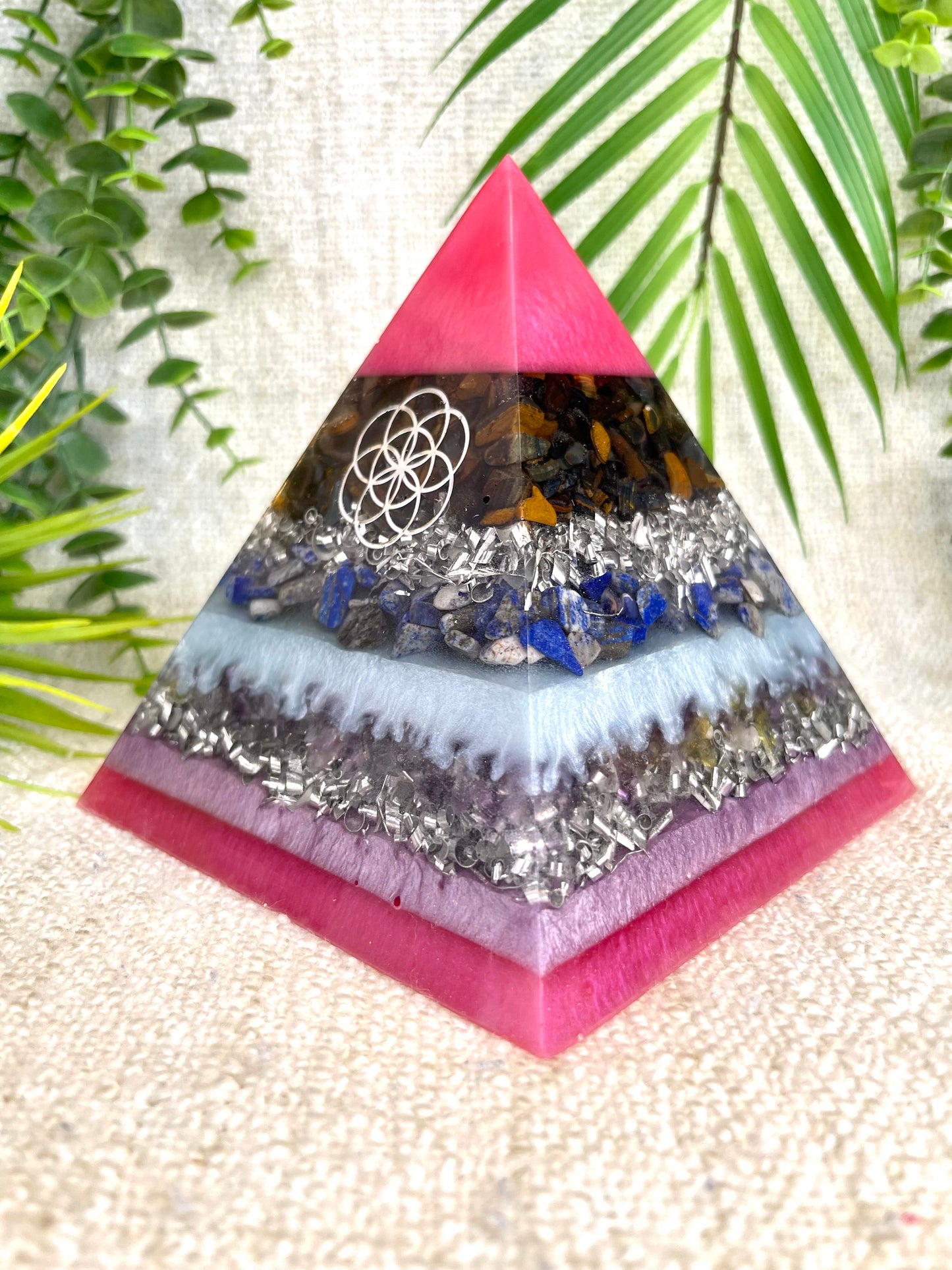 LIBRA - Astrology Edition - Orgonite Pyramid - EMF Protector - Blue Tiger's Eye, Lapis Lazuli and Ametrine with Aluminum Metal