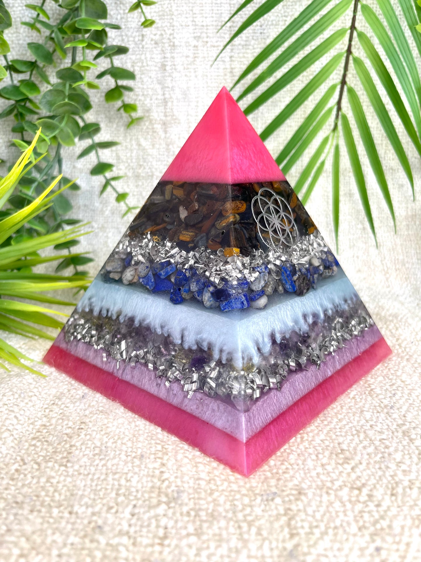LIBRA - Astrology Edition - Orgonite Pyramid - EMF Protector - Blue Tiger's Eye, Lapis Lazuli and Ametrine with Aluminum Metal