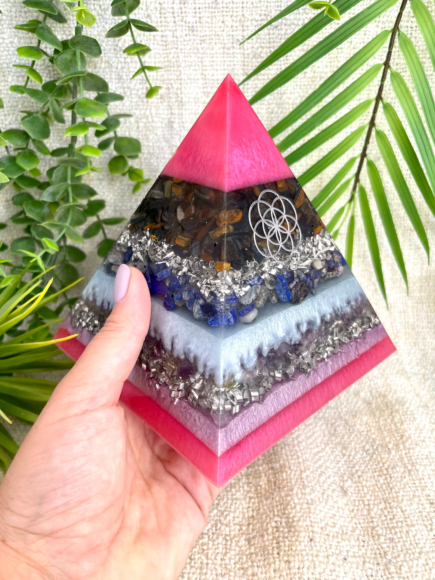 LIBRA - Astrology Edition - Orgonite Pyramid - EMF Protector - Blue Tiger's Eye, Lapis Lazuli and Ametrine with Aluminum Metal