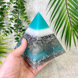 KELLY - Orgonite Pyramid - EMF Protector - White Quartz and Aluminum Metal
