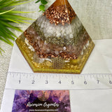 EVA - Special Edition Hexagonal Pyramid! - EMF Protector - Carnelian, White Quartz, Peach Moonstone, Selenite Crystals with Copper, Brass and Real 24k Gold Leaf