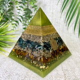 BETH - Orgonite Pyramid - EMF Protector - Moss Agate, Tiger's Eye and Brass metals