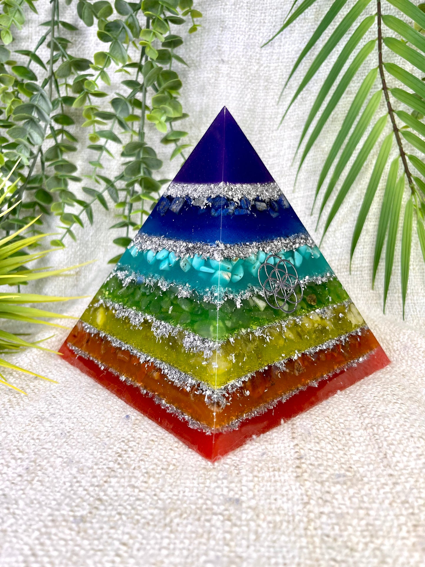 FELICITY -All Chakras Pyramid - EMF Protector - Lapis Lazuli, Turquoise, Aventurine, Citrine and Carnelian with Aluminum Metals