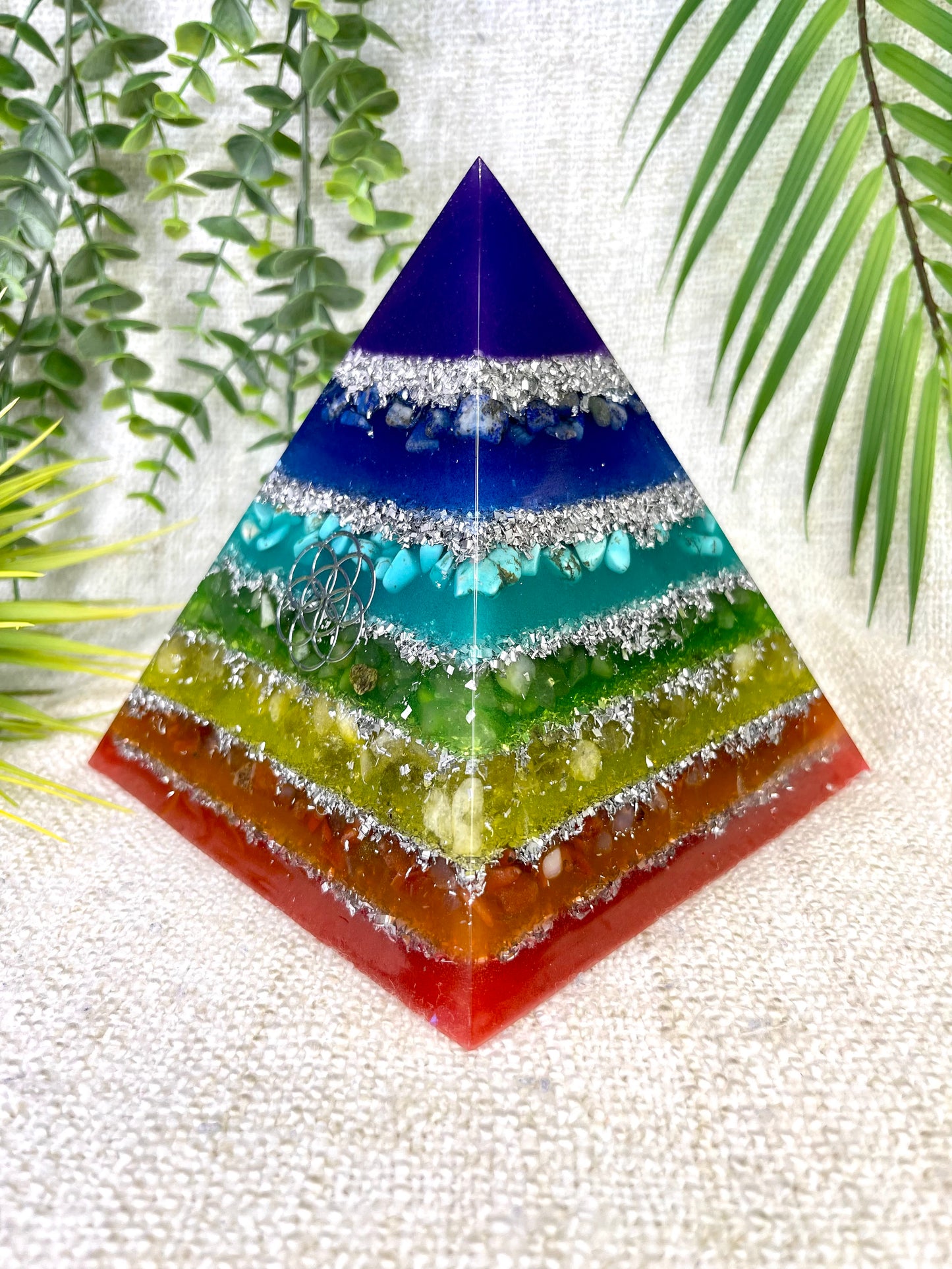 FELICITY -All Chakras Pyramid - EMF Protector - Lapis Lazuli, Turquoise, Aventurine, Citrine and Carnelian with Aluminum Metals