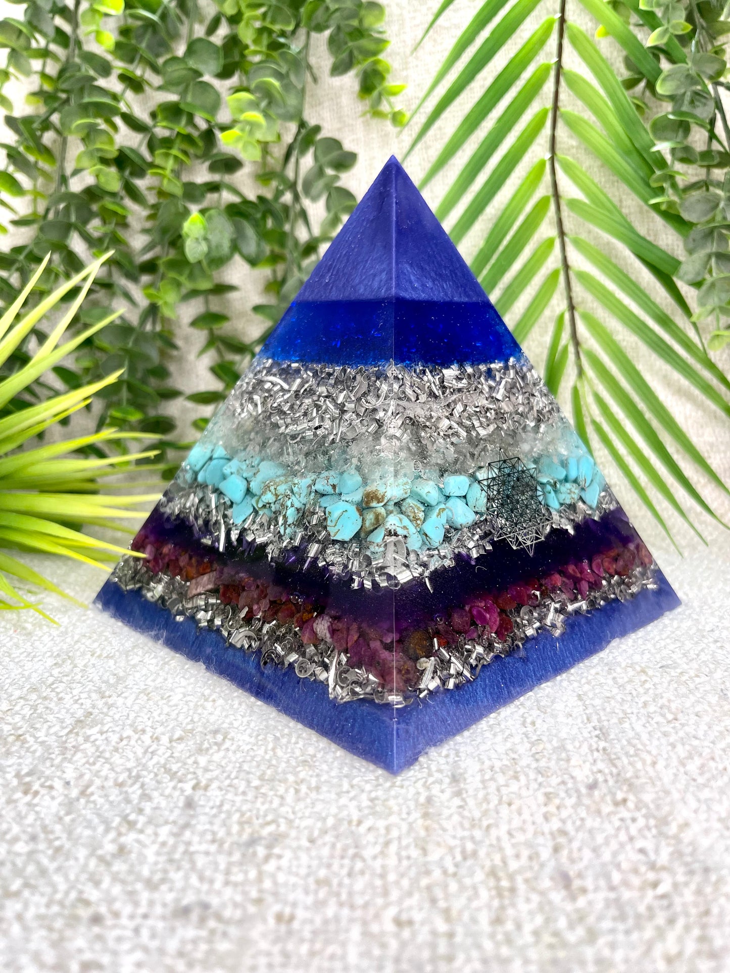 SAGITTARIUS - Astrology Edition - Orgonite Pyramid - EMF Protector - Clear Quartz, Turquoise, Ruby with Aluminum Metal