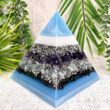 AQUARIUS - Astrology Edition - Orgonite Pyramid - EMF Protector - Amethyst, Aquamarine and Hematite with Aluminum Metal