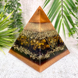 ETHAN - Orgonite Pyramid - EMF Protector - Tiger's Eye, Garnet and Brass Metals