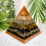 ETHAN - Orgonite Pyramid - EMF Protector - Tiger's Eye, Garnet and Brass Metals