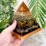 ETHAN - Orgonite Pyramid - EMF Protector - Tiger's Eye, Garnet and Brass Metals