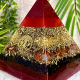 ARIES - Astrology Edition - Orgonite Pyramid - EMF Protector - Citrine, Carnelian, Garnet and Brass Metals