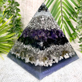 SANDRA - Orgonite Pyramid - EMF Protector - Amethyst, White Quartz, Merlinite, Black Obsidian, Labradorite and Moonstone with Aluminum Metals