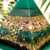 TAURUS - Astrology Edition - Orgonite Pyramid - EMF Protector - Rhodonite, Malachite, Green Jade and Brass Metals