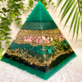 TAURUS - Astrology Edition - Orgonite Pyramid - EMF Protector - Rhodonite, Malachite, Green Jade and Brass Metals