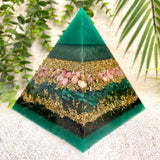 TAURUS - Astrology Edition - Orgonite Pyramid - EMF Protector - Rhodonite, Malachite, Green Jade and Brass Metals