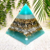 PISCES - Astrology Edition - Orgonite Pyramid - EMF Protector - Labradorite, Aquamarine, Smithsonite and Brass Metals