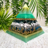 GEMINI - Astrology Edition - Orgonite Pyramid - EMF Protector - Serpentine, Moss Agate, Howlite, Blue Apatite, Brass and Aluminum Metals
