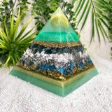 GEMINI - Astrology Edition - Orgonite Pyramid - EMF Protector - Serpentine, Moss Agate, Howlite, Blue Apatite, Brass and Aluminum Metals