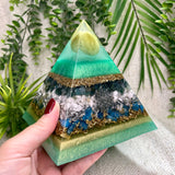 GEMINI - Astrology Edition - Orgonite Pyramid - EMF Protector - Serpentine, Moss Agate, Howlite, Blue Apatite, Brass and Aluminum Metals