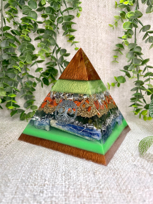 VIRGO - Astrology Edition - Orgonite Pyramid - EMF Protector - Red Jasper, Green Jade, Blue Kyanite, Brass and Aluminum Metals