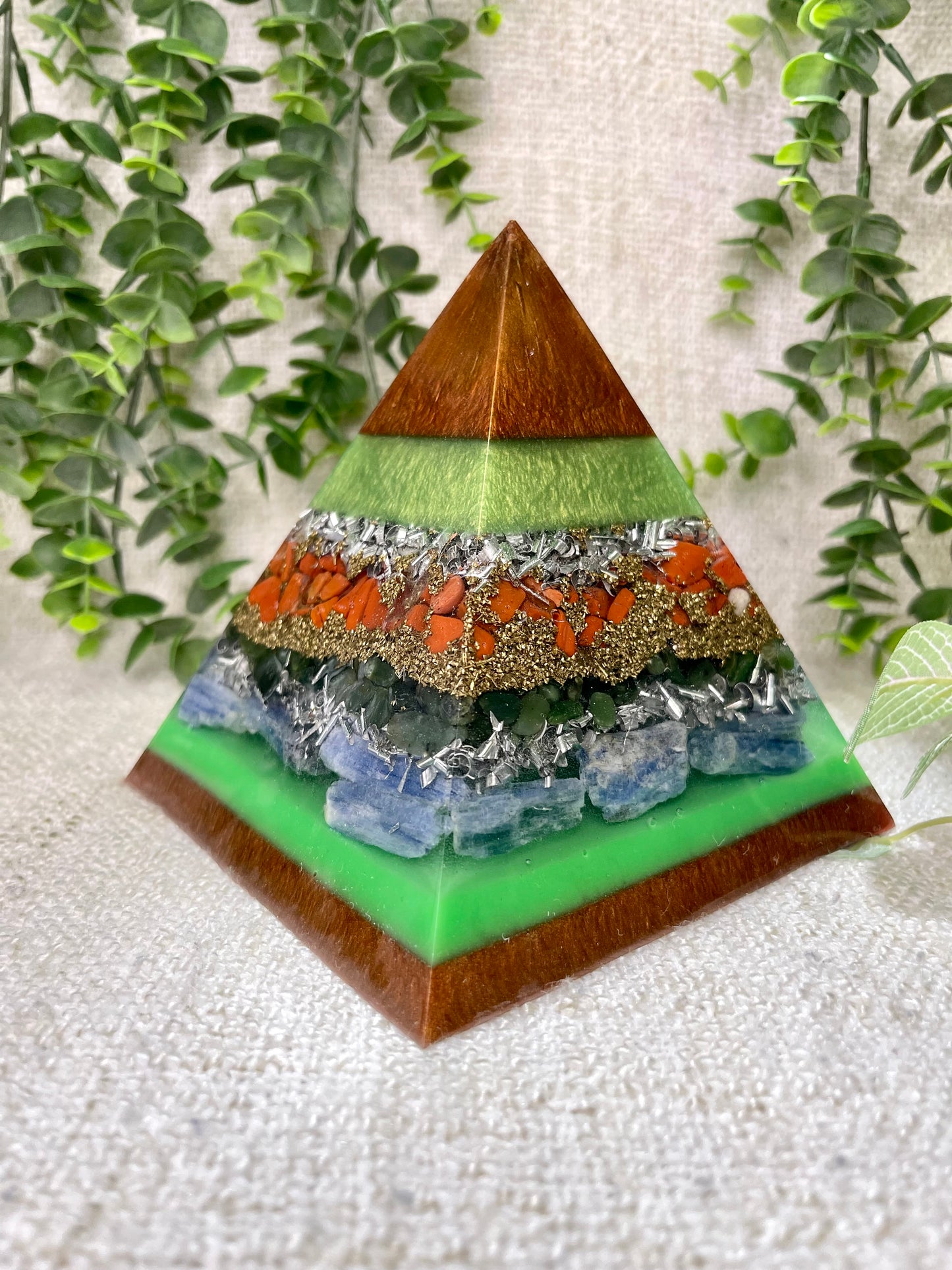 VIRGO - Astrology Edition - Orgonite Pyramid - EMF Protector - Red Jasper, Green Jade, Blue Kyanite, Brass and Aluminum Metals