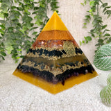 LEO - Astrology Edition - Orgonite Pyramid - EMF Protector - Carnelian, Black Tourmaline, Blue Tiger's Eye, Amethyst with Brass Metals