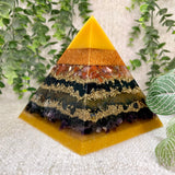 LEO - Astrology Edition - Orgonite Pyramid - EMF Protector - Carnelian, Black Tourmaline, Blue Tiger's Eye, Amethyst with Brass Metals
