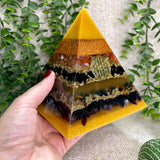 LEO - Astrology Edition - Orgonite Pyramid - EMF Protector - Carnelian, Black Tourmaline, Blue Tiger's Eye, Amethyst with Brass Metals