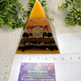 LEO - Astrology Edition - Orgonite Pyramid - EMF Protector - Carnelian, Black Tourmaline, Blue Tiger's Eye, Amethyst with Brass Metals