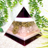 FREYA - Orgonite Pyramid - EMF Protector - Rose Quartz and Brass Metal
