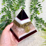 FREYA - Orgonite Pyramid - EMF Protector - Rose Quartz and Brass Metal