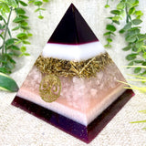 FREYA - Orgonite Pyramid - EMF Protector - Rose Quartz and Brass Metal