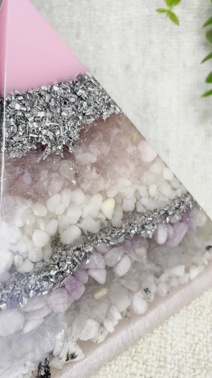 FARRAH - EMF Protector - Rose Quartz, White Milky Quartz, Kunzite Crystal, White and Clear Quartz, and Moonstone with Aluminium Metals
