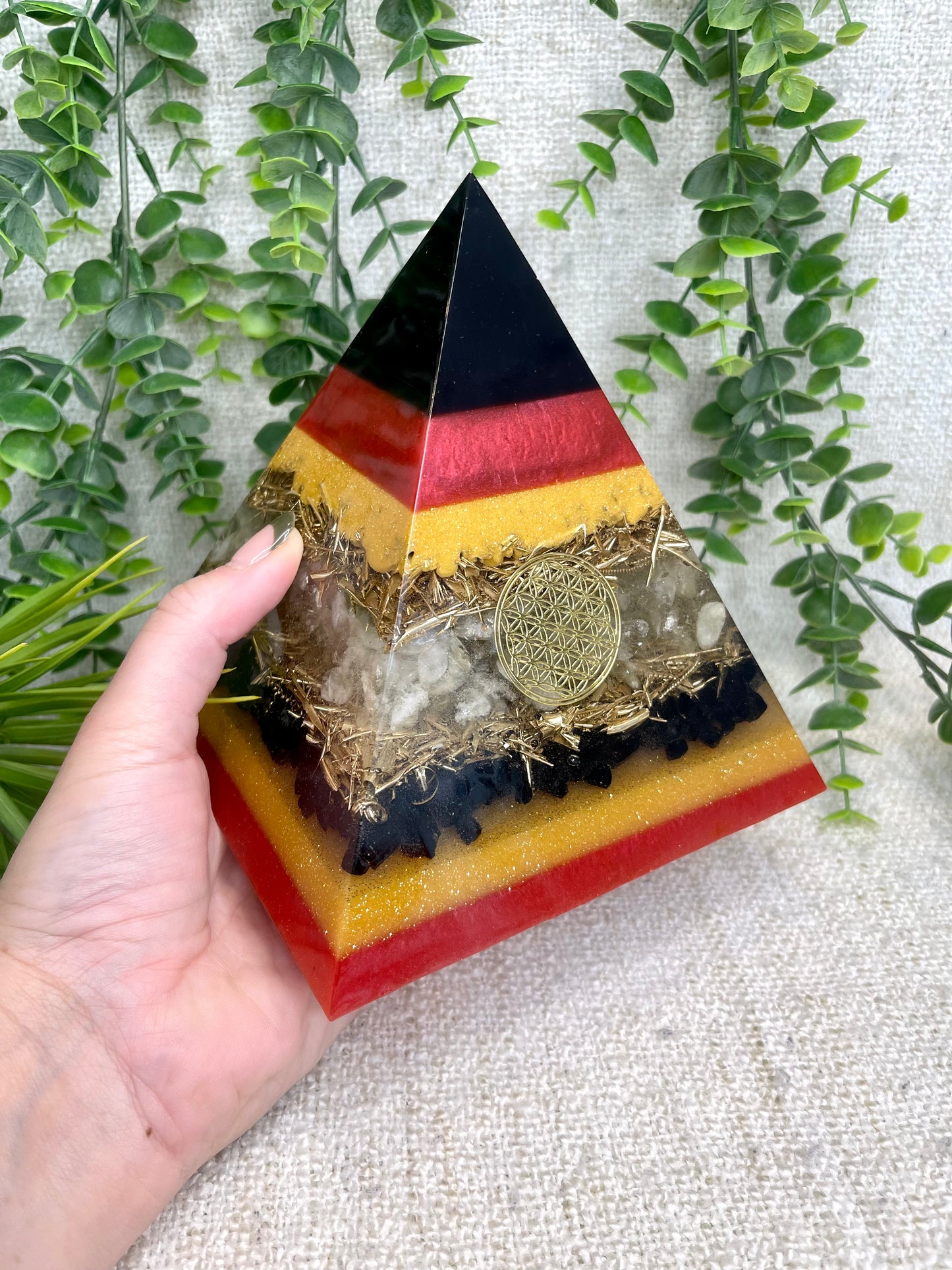 SKYLER - Sky Universal Virtual Learning Center Official Pyramid - EMF Protector - Citrine Crystals, Black Tourmaline and Brass Metals