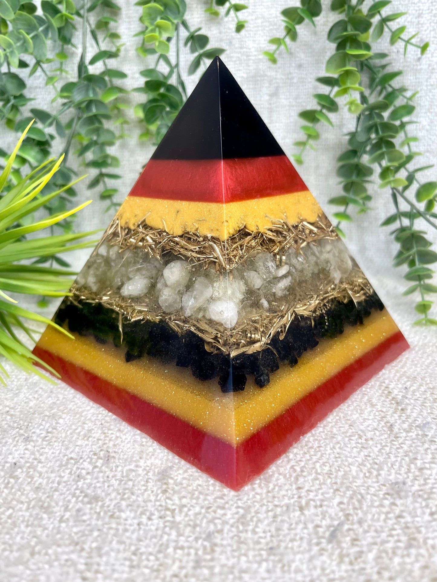 SKYLER - Sky Universal Virtual Learning Center Official Pyramid - EMF Protector - Citrine Crystals, Black Tourmaline and Brass Metals