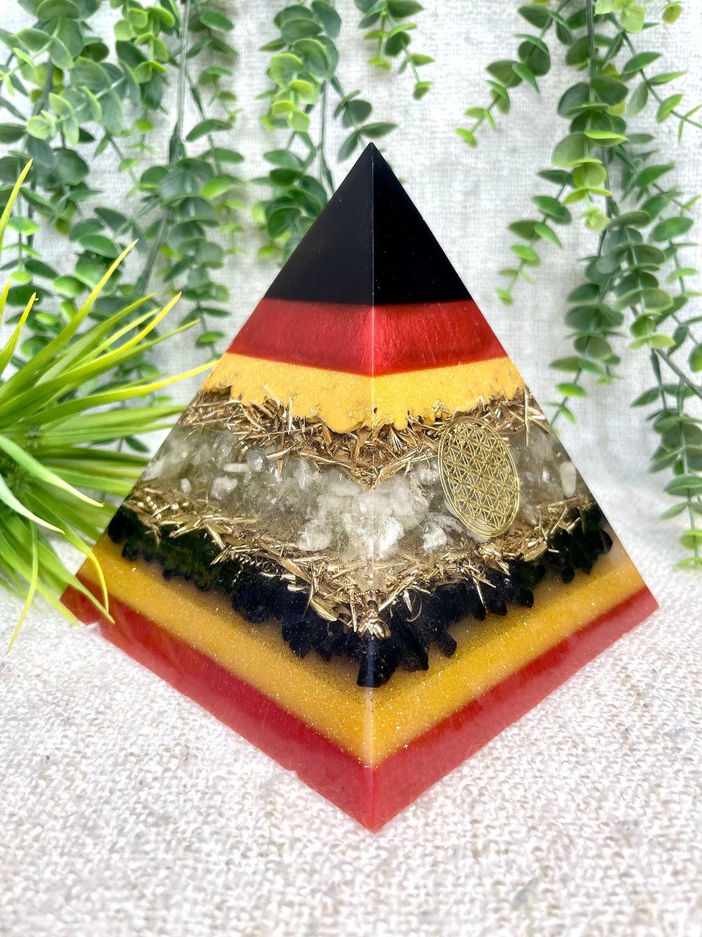 SKYLER - Sky Universal Virtual Learning Center Official Pyramid - EMF Protector - Citrine Crystals, Black Tourmaline and Brass Metals
