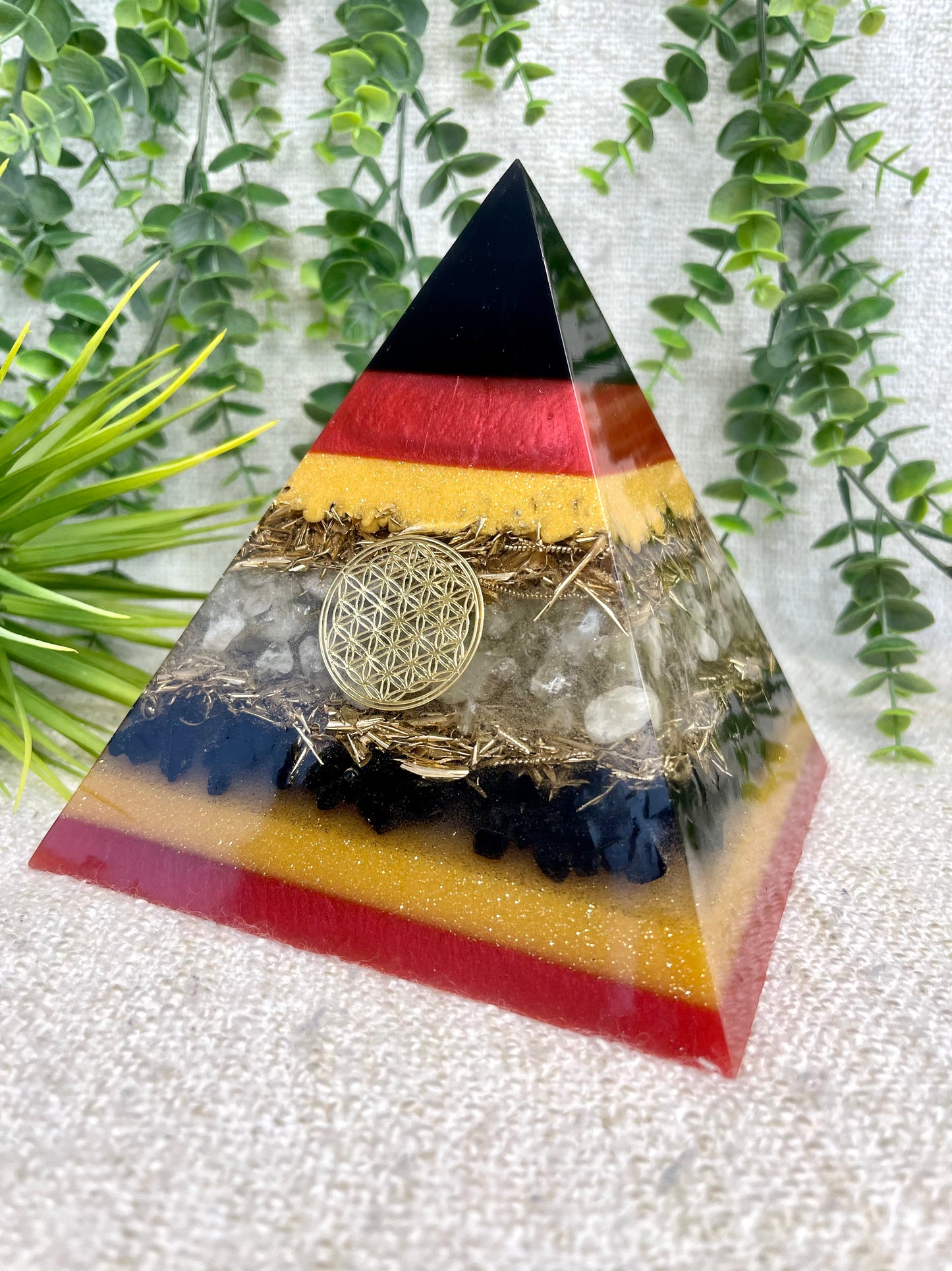 SKYLER - Sky Universal Virtual Learning Center Official Pyramid - EMF Protector - Citrine Crystals, Black Tourmaline and Brass Metals